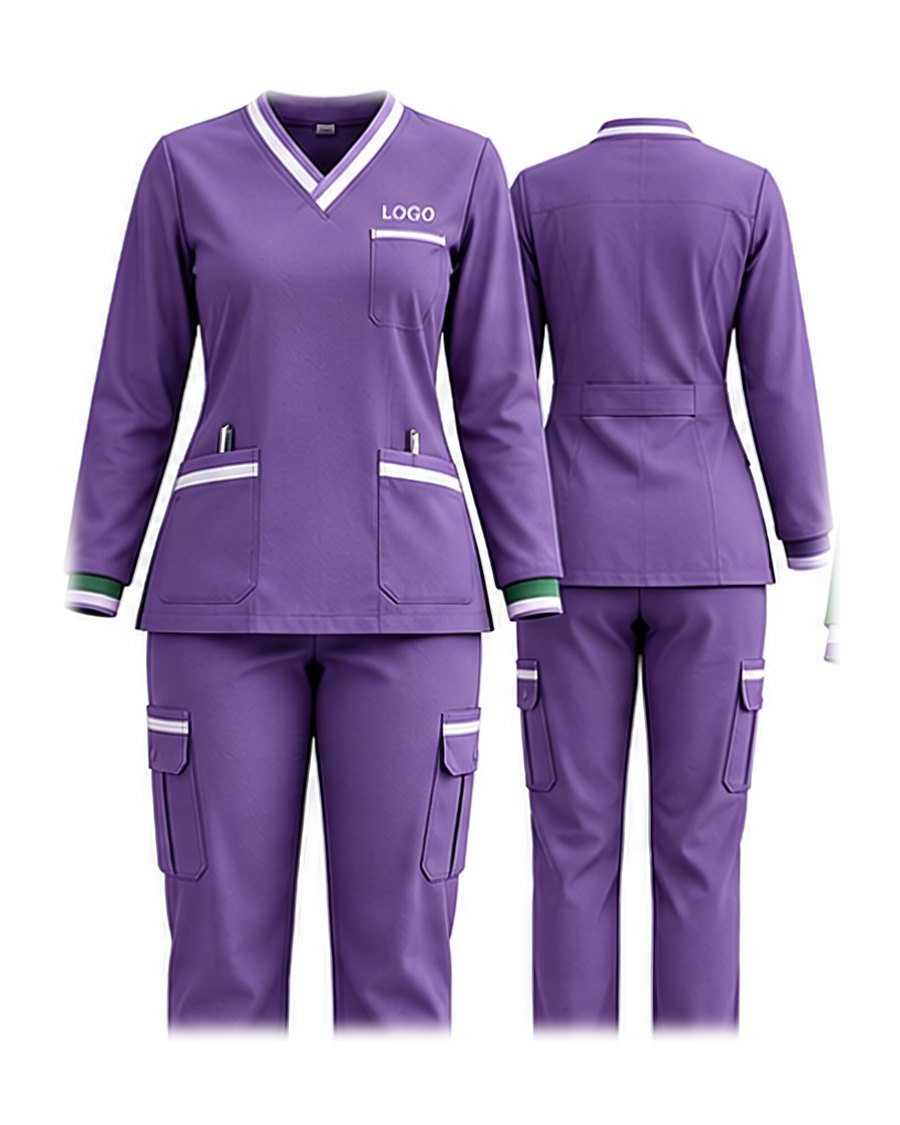 Long-sleeve scrub set, purple