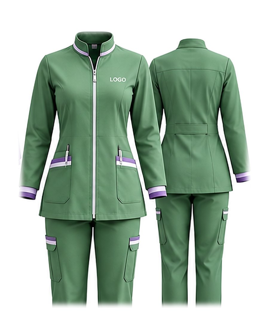 Zip-front top & trousers, green