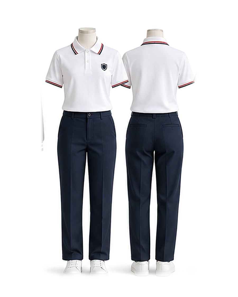 Polo shirt & trousers, white / navy