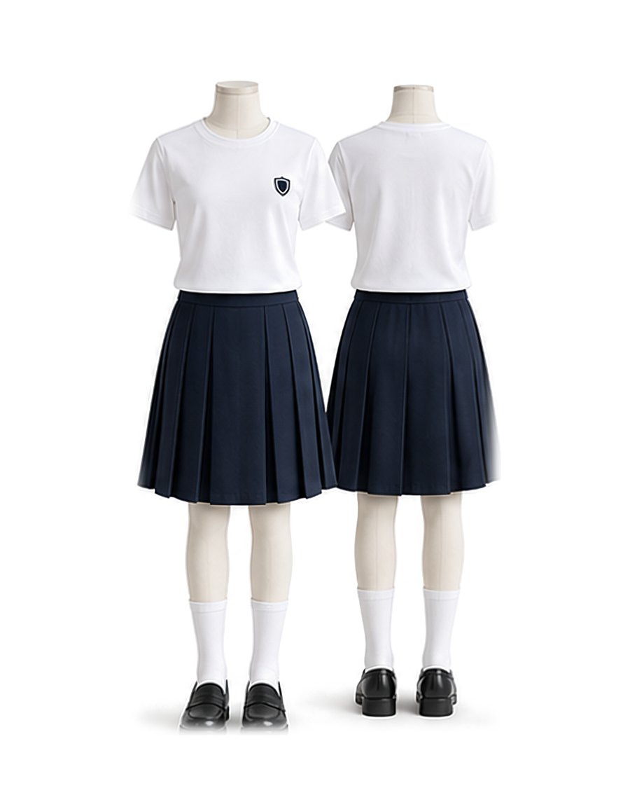 T-shirt & pleated skirt, white / navy