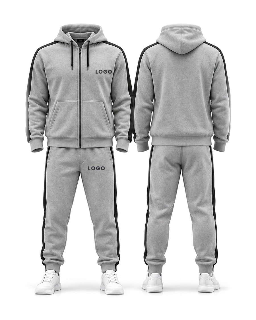 Tracksuit twin set, front & back, grey melange / black